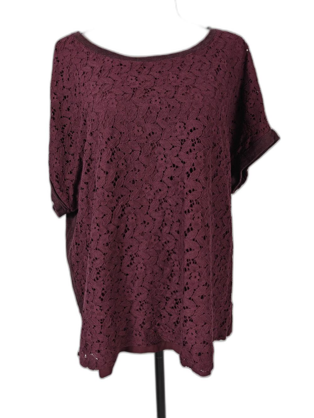 Women Ann Taylor LOFT Lace Front Blouse Burgundy Size XL
